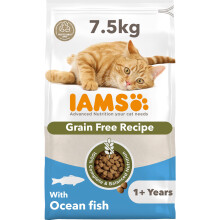 IAMS Grain Free Adult Complete Dry Cat Food Ocean Fish 7.5kg - Supports Strong Immune System
