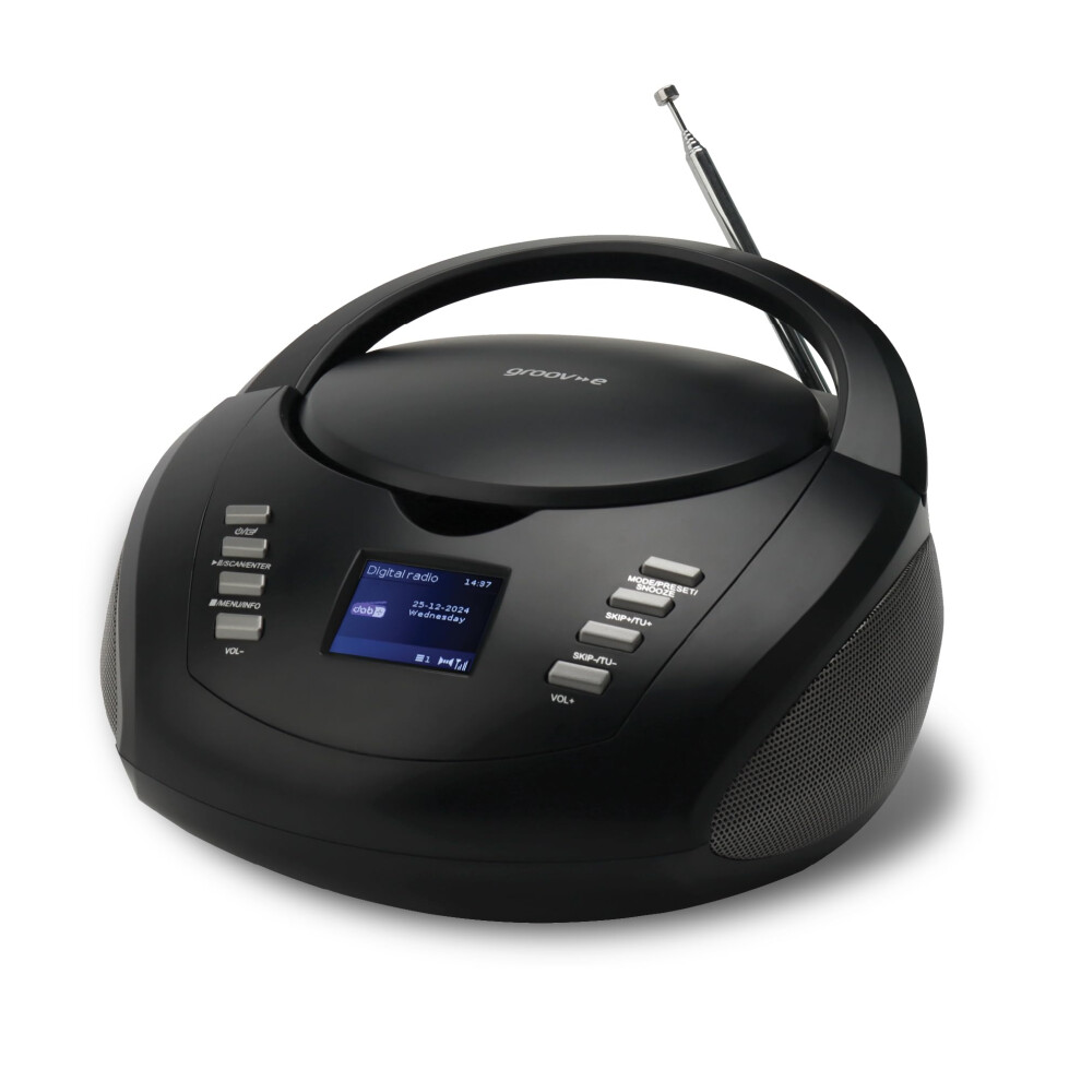 Groov-E Dab Boombox - Portable Cd Player With Radio, 3.5Mm Aux Port, Bluetooth Speaker, & Alarm Clock - Led Display, 2X 1W Speakers - Battery Or Main 82557720