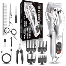 Dog Clippers Professional for Thick Hair, Pet Clippers for Dogs Cordless LED Display Low Noise Rechargeable Dog Trimmer with Grooming Nail K