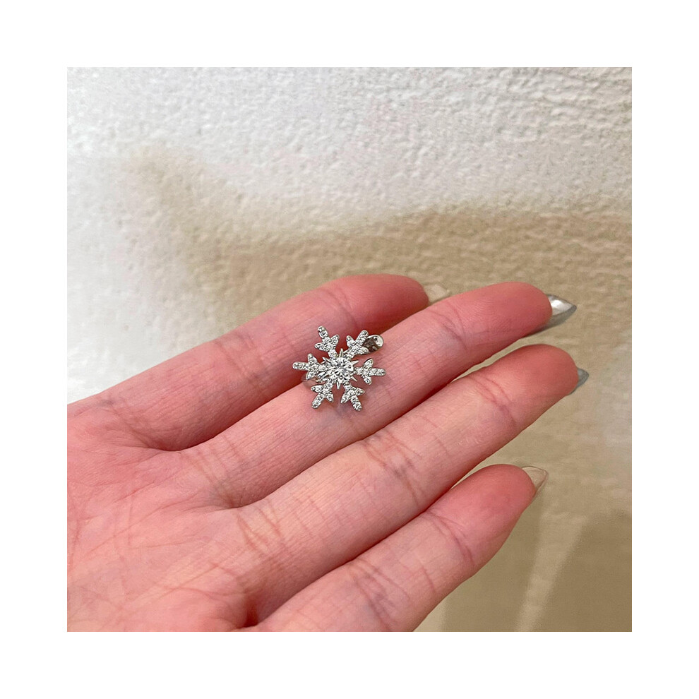 (1Pcs) Clip On Snowflake Crystal Studs Silver Snowflakes Stud Earrings ?Comfy Ear Clips 320997584889