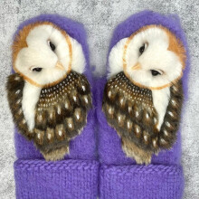 (Purple) Owl cashmere gloves cute padded thick warm plush gloves ladies winter outdoor knitted gloves against cold