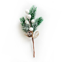 (White) Festive Christmas Pinecone Bouquet with Red Cones, Berries, Pine Needles, and Branches