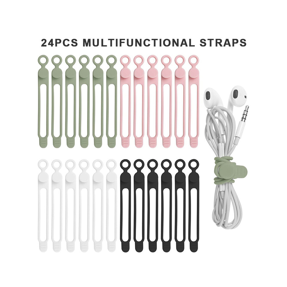 24Pcs Silicone Data Ties Reusable Headphone Wire Organizer Wire Colorful Computer Data Cable Power Cable Ties 123643940943