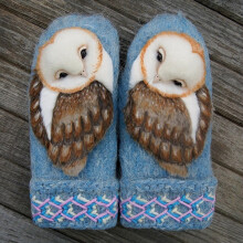 (Green) Owl cashmere gloves cute padded thick warm plush gloves ladies winter outdoor knitted gloves against cold