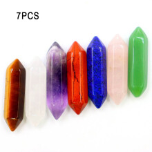 (Hexagonal Pillar Pouch) Natural Stone Set 7 Chakra Reiki Healing Stone Quartz Mineral Jewelry Gemstone