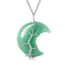 (Green Dongling) 1pcs natural stone amethyst moon tree of life pendant necklace mineral healing
