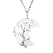 (White crystal) 1pcs natural stone amethyst moon tree of life pendant necklace mineral healing reiki crystal DIY jewelry necklace gift