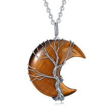 (Tigerstone) 1pcs natural stone amethyst moon tree of life pendant necklace mineral healing