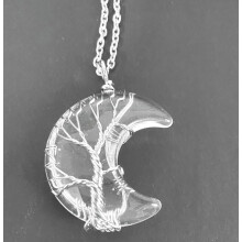 (Translucent) 1pcs natural stone amethyst moon tree of life pendant necklace mineral healing