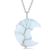 (Opal) 1pcs natural stone amethyst moon tree of life pendant necklace mineral healing