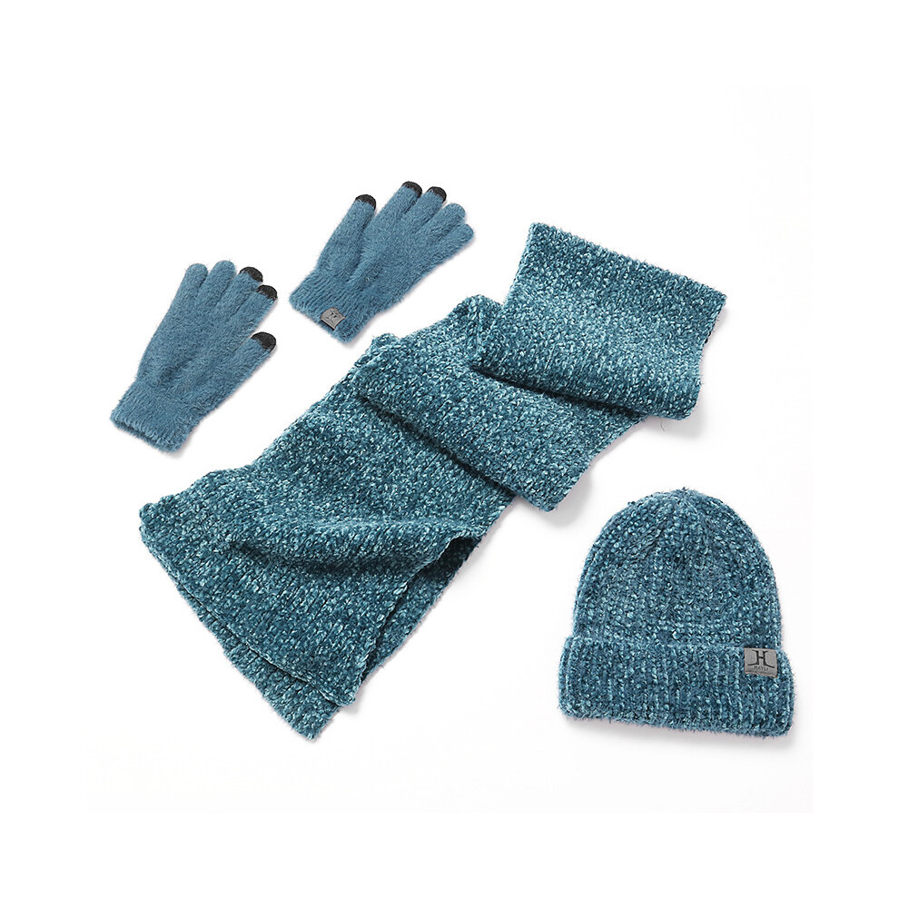 (Blue) Warm Set Knitted Scarf Hat Gloves Three Piece Autumn/Winter Warm Set Touchable 320997587910