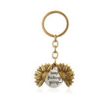 (A) Keychain Pendant Sunflower Openable Double Sided Layer Engraved Vintage Pendant