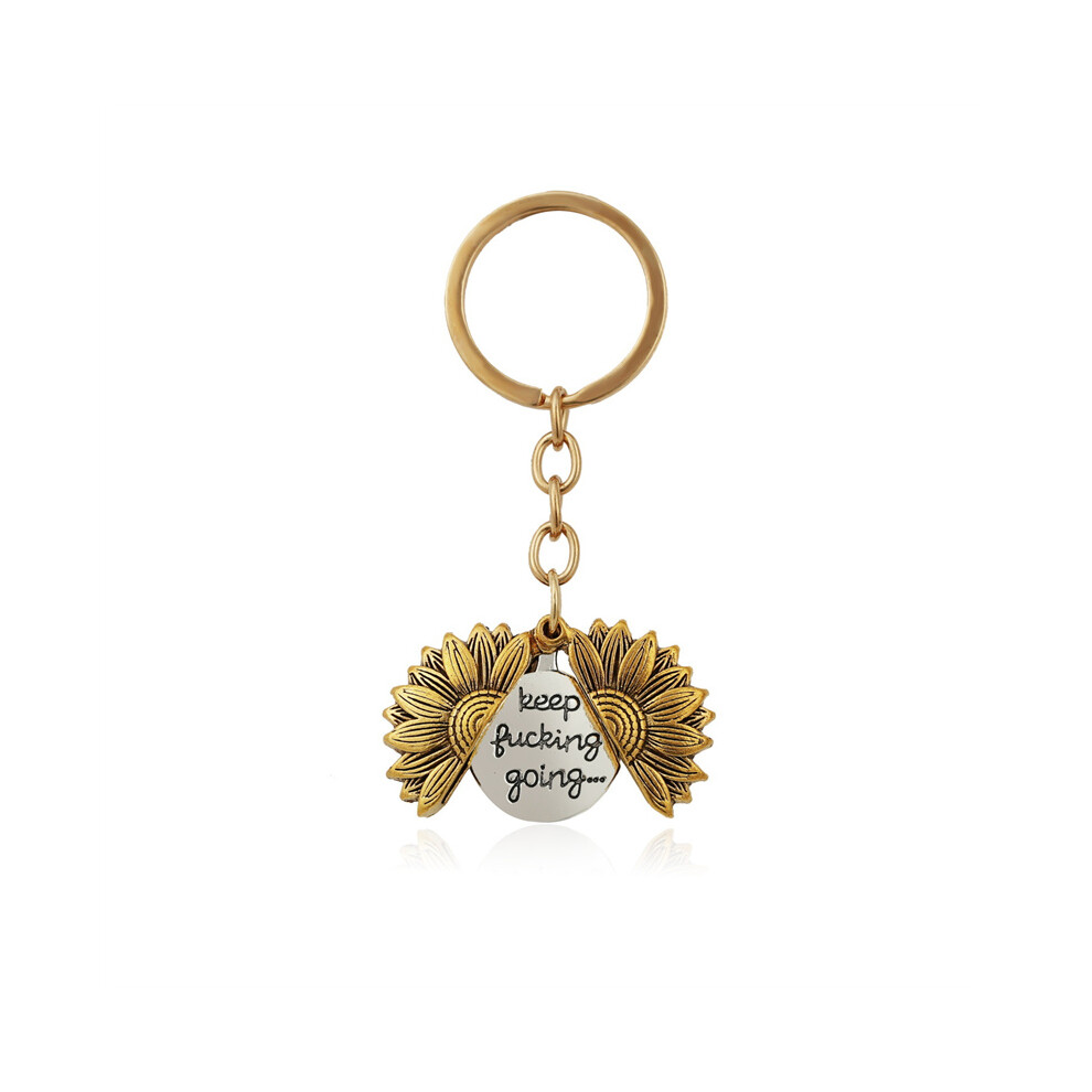 (A) Vintage Sunflower Keychain Pendant - Openable Double-Sided Layer Engraved Charm
