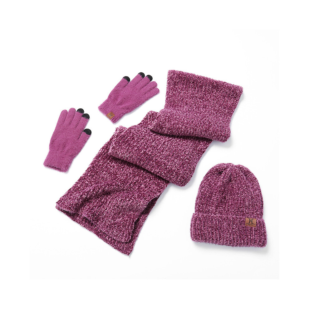 (Purple) Warm Set Knitted Scarf Hat Gloves Three Piece Autumn/Winter Warm Set Touchable 320997587897