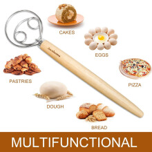 Dough Beater Large Hand Mixer Stainless Steel Wooden Bread Dough Cake Pastry