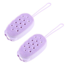 (Purple) 2PCS Silicone Body Scrubbers Bubble Bath Brush Massager Skin Cleanser Scrub