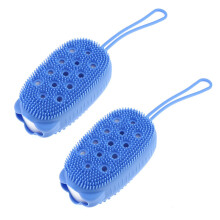 (Blue) 2PCS Silicone Body Scrubbers Bubble Bath Brush Massager Skin Cleanser Scrub