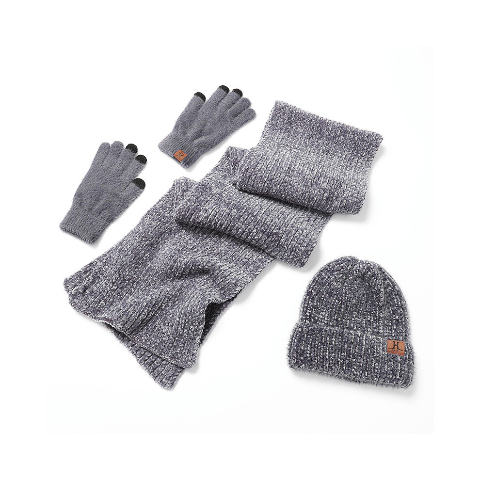 (Grey) Warm Set Knitted Scarf Hat Gloves Three Piece Autumn/Winter Warm Set Touchable 320997587903