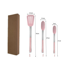 (B) 3PCS Silicone Food Clip Non-Slip Barbecue Bread Kitchen Stainless Steel Tools