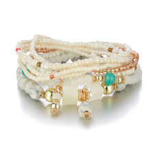 (Beige) Bohemian Style Turquoise Stone Beads Bracelet with Pendant Hand Jewelry