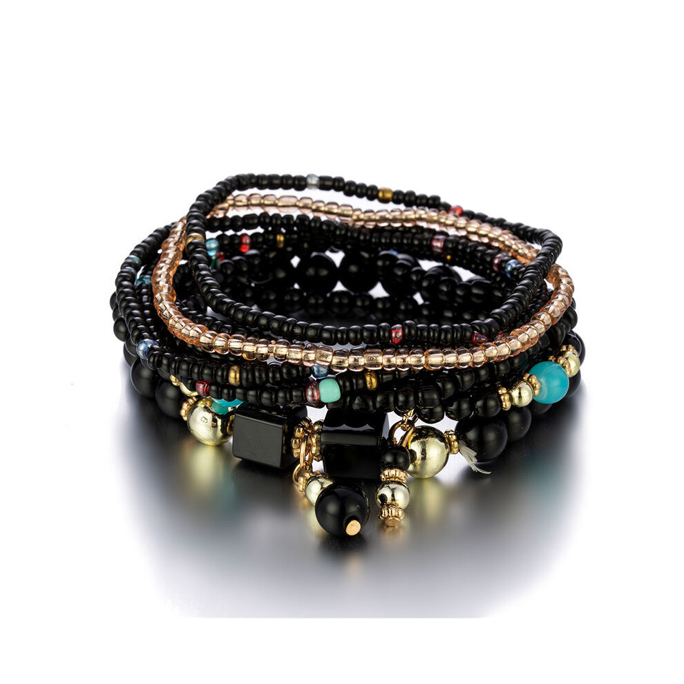 (Black) Bohemian Turquoise Stone Beads Bracelet & Pendant Hand Jewelry 123643945016