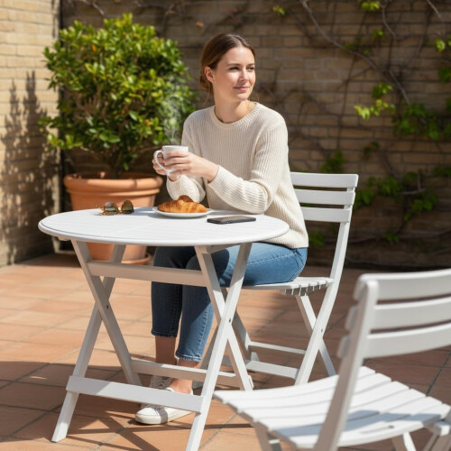 Alivio 3-Piece Folding Bistro Set Space Saving Patio Table & 2 Chairs (White) 1
