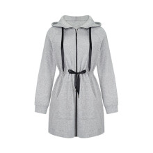 (M) Zip Up Sweatshirt Hooded Hoodie Coat Jacket Ladies Padded Top Mid-length Model