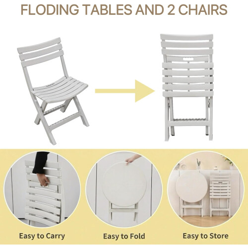 Alivio 3-Piece Folding Bistro Set Space Saving Patio Table & 2 Chairs (White) 2
