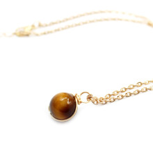 (Tiger Eye) Crystal Gemstone Necklace Crystal Healing Orb Gemstone Pendant Anxiety Necklace