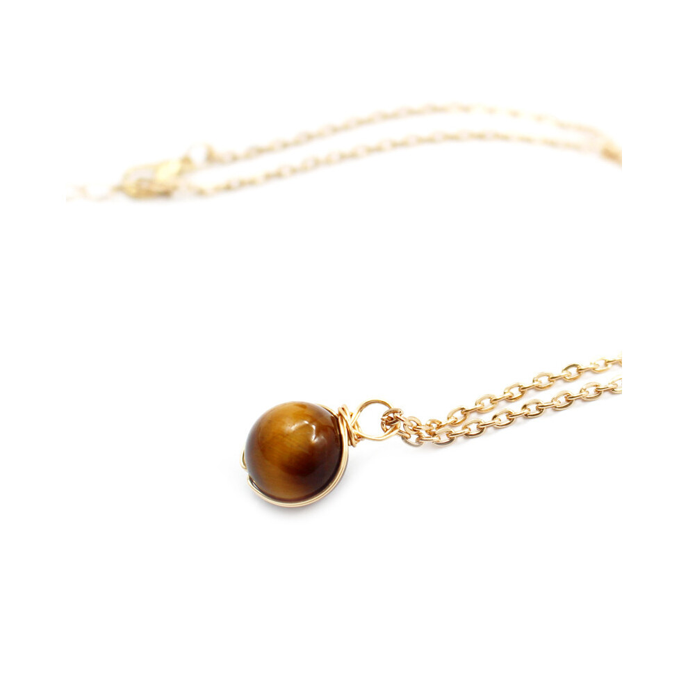 (Tiger Eye) Crystal Gemstone Necklace Crystal Healing Orb Gemstone Pendant Anxiety Necklace