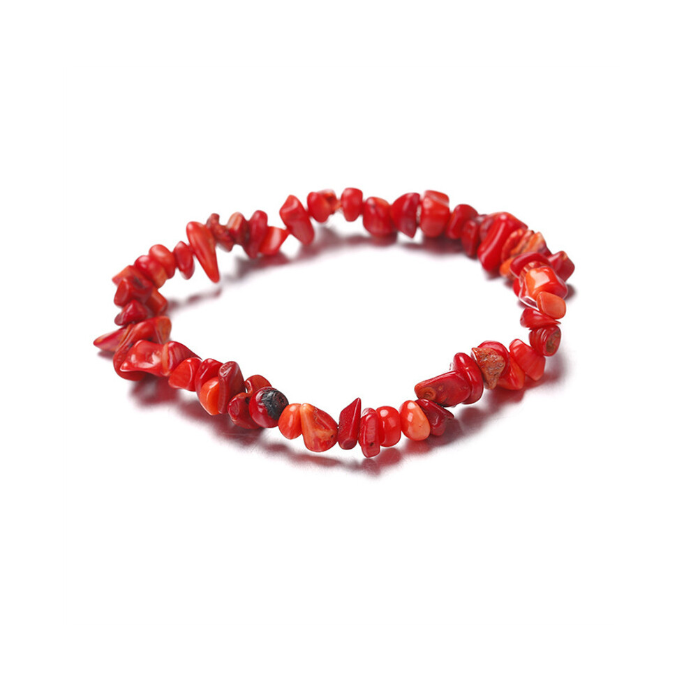 (Red Coral) Natural Gemstone Chip Beads Bracelet Stretchy Reiki Chakra Fashion Jewelry 320997598886