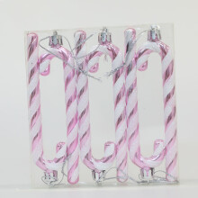 (Pink) 6PCS Candy Cane Glitter Christmas Tree Baubles Xmas Decoration Ornament