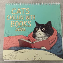2026 Cats Chillin' With Books Wall Calendar Cat-Themed Illustrations Planner