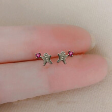 (Silver) Christmas Gingerbread Man Zircon Stud Earrings - Cute Women's Jewelry & Girl Gift