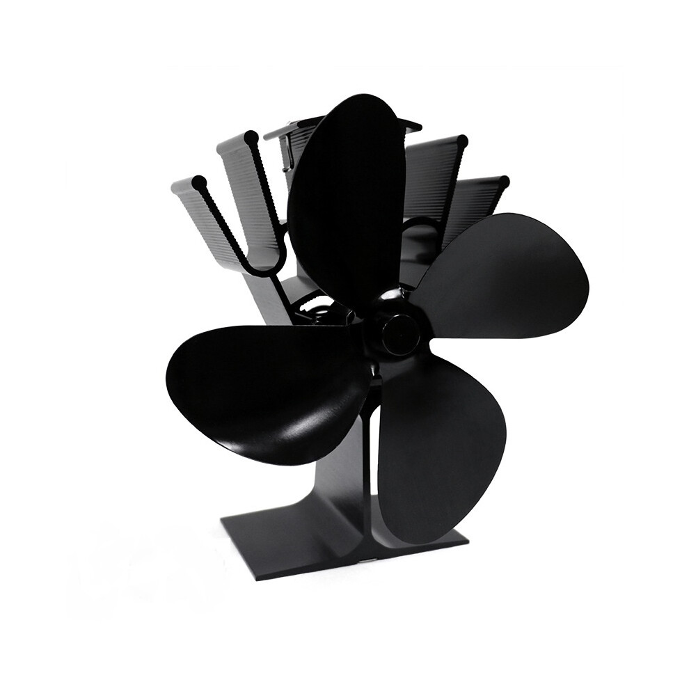 (Black) 4 Blade Stove Fan - Eco Heat Powered For Wood Log Burner Or Just Thermometer 320997606093