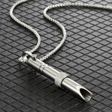 (Silver) Whistle Deep Breathing Necklace Spinning Bead Stress Relief Meditation Gift