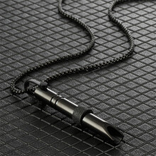 (Black) Whistle Deep Breathing Necklace Spinning Bead Stress Relief Meditation Gift