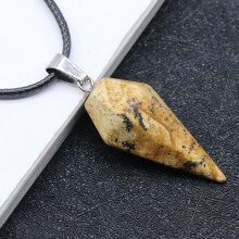 (Picture Stone) Natural Gemstone Crystal Energy Healing Pendant Cone Hexagonal Point Pendulum