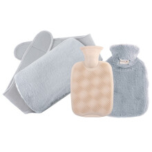 (Light Gray) 3PC Water-Filled Hot Water Bottle Set - Warm Waistband & Hand Warmer