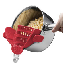 (Red) Universal Silicone Clip-on Pan Pot Strainer Anti-spill Pasta Pot Strainer