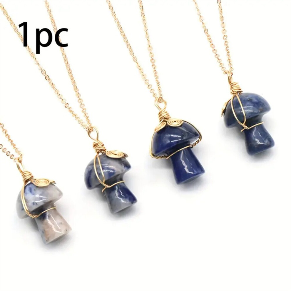 (Indian Agate) 1Pcs Natural Crystal Stone Mushroom Chain Pendant Necklace Wire Wrapped Healing 320997633495