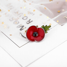 (1PCS Silver) 4pcs Crystal Enamel Pin Brooch Christmas Decor Poppies Badges