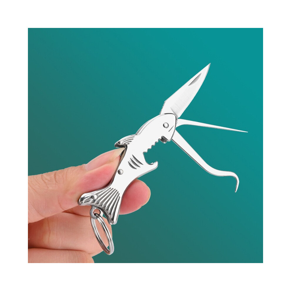 (Shark Design) Stainless Steel Multi-Function Keychain: Bottle Opener, Toothpick, Knife, And Teeth Pick 413590534525