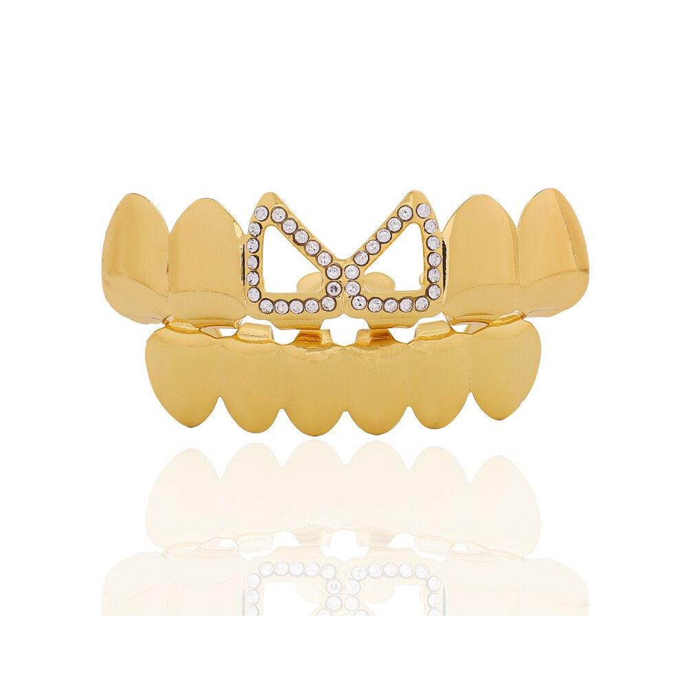 Gold (Gold) Hip Hop Teeth Grillz 6 Teeth Grillz Top And Bottom Dental Grills Shiny
