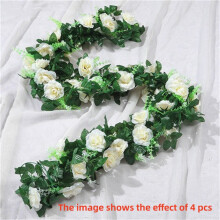 (White) 2.2m Artificial Silk Rose & Leaf Garland for Home, Wedding, Garden Décor