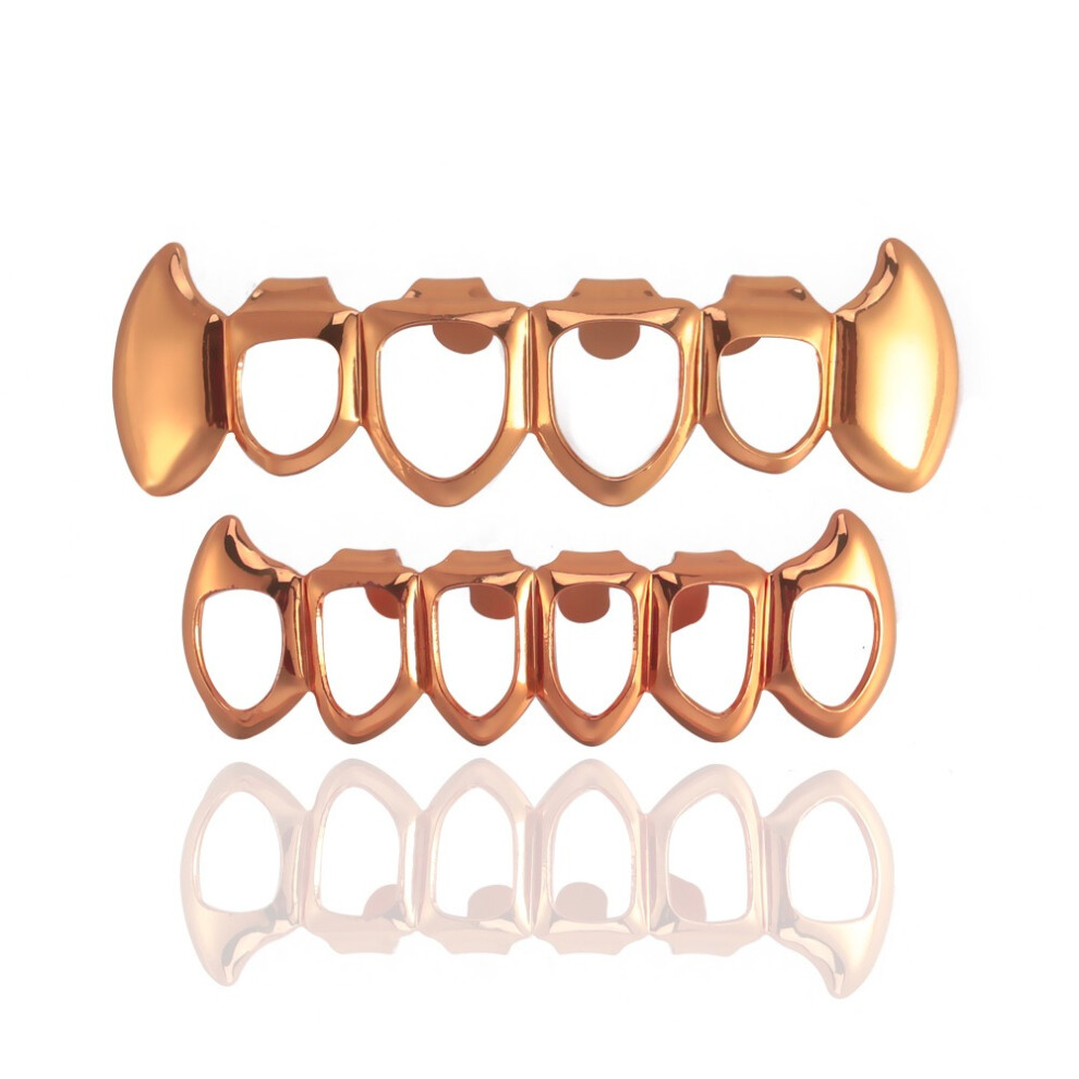 Gold (Rose ) Open Face Grillz Plated Top Bottom Teeth Grill Denture Props Masquerade Props