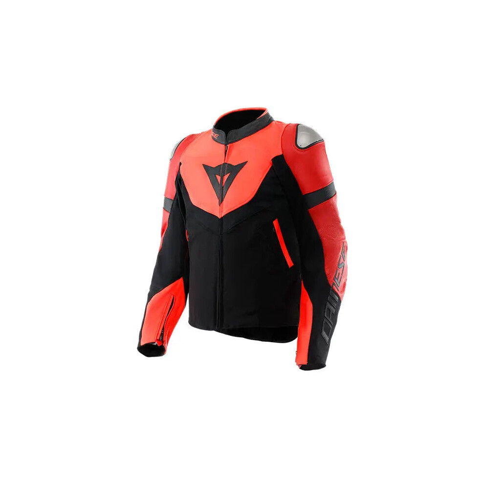 (Uk 42) Dainese Iperattiva Leather Jacket Fluo Red / Black Black,Red 8051019834225