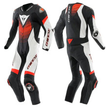 (UK 42) Dainese Laguna Seca 6 Perforated 1 Piece Leather Suit Black / White / Fluo Red