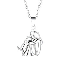 (Silver) Pet Lover Necklace Pendant Woman Hugging Dog Gift Zinc Alloy Chain Jewelry