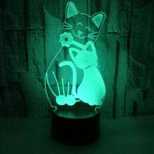 (Touch Base + Remote Control) Cute Kitten 3D Lamp 7 Colors Changing LED Night Light Nightlight for Children